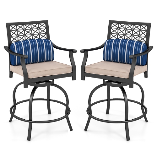 Gymax 4 PCS Patio Swivel Bar Chairs Metal Counter Height Bar Stools w/ Gentle Rocking