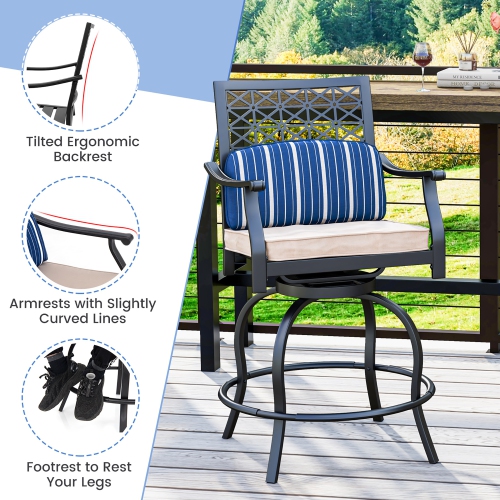 Gymax 2 PCS Patio Swivel Bar Chairs Metal Counter Height Bar Stools w/ Gentle Rocking
