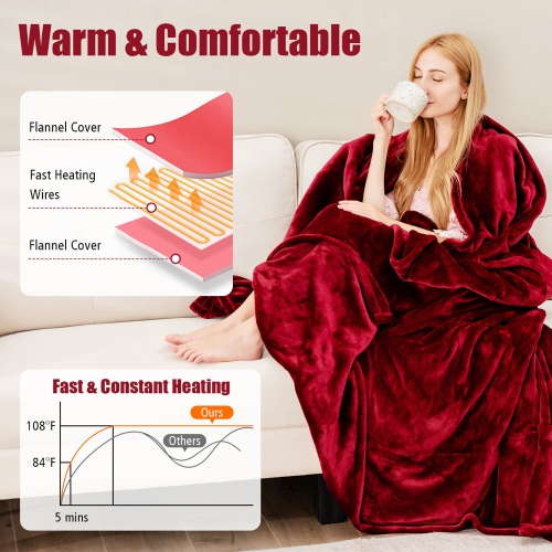 Gymax 62''x84''/84''x90'' Heated Blanket Twin/Queen Size Electric Heated Throw Blanket w/ Timer