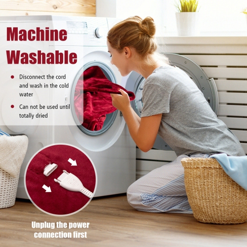 Gymax 62''x84''/84''x90'' Heated Blanket Twin/Queen Size Electric Heated Throw Blanket w/ Timer