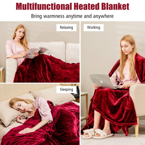 Gymax 62''x84''/84''x90'' Heated Blanket Twin/Queen Size Electric Heated Throw Blanket w/ Timer