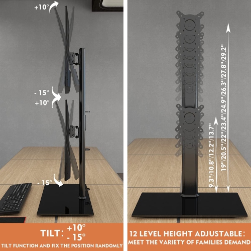 Dual Monitor Stand - Vertical Stack Screen Free-Standing Monitor Riser Fits Two 13 to 34 Inch Screen with Swivel, Tilt, Height Adjustable, Holds One