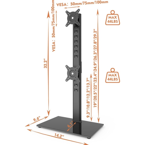 Dual Monitor Stand - Vertical Stack Screen Free-Standing Monitor Riser Fits Two 13 to 34 Inch Screen with Swivel, Tilt, Height Adjustable, Holds One
