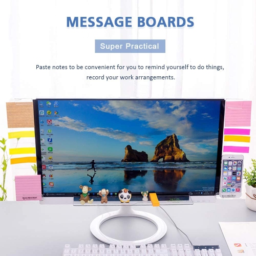 Multifunction Clear Computer Monitor Memo Boards, Set of 2 Acrylic Screen Message Pad Side Panel Phone Holder, Utility Organizer for Office Desktop,