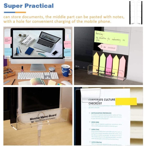 Multifunction Clear Computer Monitor Memo Boards, Set of 2 Acrylic Screen Message Pad Side Panel Phone Holder, Utility Organizer for Office Desktop,