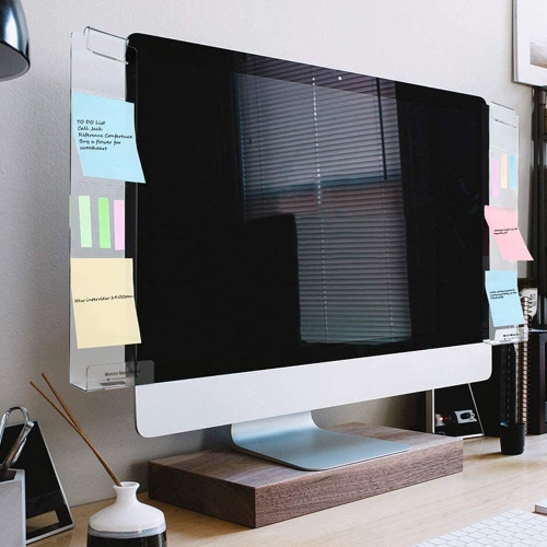 Multifunction Clear Computer Monitor Memo Boards, Set of 2 Acrylic Screen Message Pad Side Panel Phone Holder, Utility Organizer for Office Desktop,