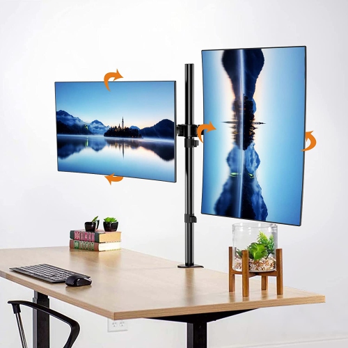 Dual LED LCD Monitor Stand up Desk Mount Extra Tall 31.5' Pole Heavy Duty Fully Adjustable Stand for 2 / Two Screens up to 27 inch