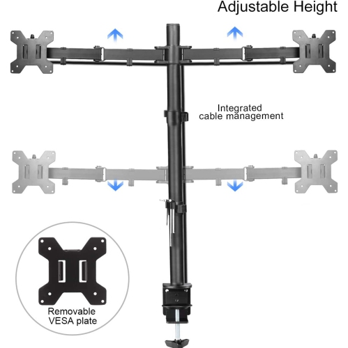 Dual LED LCD Monitor Stand up Desk Mount Extra Tall 31.5' Pole Heavy Duty Fully Adjustable Stand for 2 / Two Screens up to 27 inch