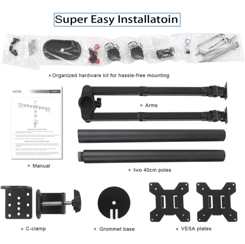 Dual LED LCD Monitor Stand up Desk Mount Extra Tall 31.5' Pole Heavy Duty Fully Adjustable Stand for 2 / Two Screens up to 27 inch