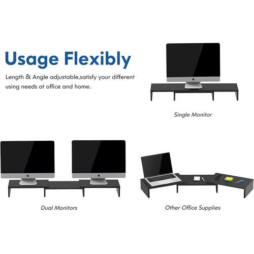 Dual Monitor Stand - 3 Shelf Computer Monitor Riser, Wood Desktop Stand with Adjustable Length and Angle, Desk Accessories, Office Supplies Medium