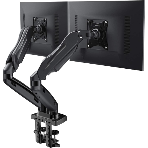 DOLAER  Dual Arm Monitor Mount - Adjustable Gas Spring Desk Mount Vesa Bracket w C Clamp/grommet Mounting Base for 17 to 27 Inch Computer Screens
