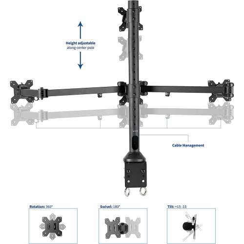 Steel Quad LED LCD Computer Monitor Heavy Duty Desk Mount, 3 Plus 1 Fully Adjustable Stand, Holds 4 Screens up to 32 inches, STAND-V104A