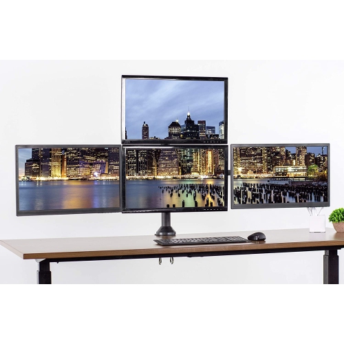 Steel Quad LED LCD Computer Monitor Heavy Duty Desk Mount, 3 Plus 1 Fully Adjustable Stand, Holds 4 Screens up to 32 inches, STAND-V104A