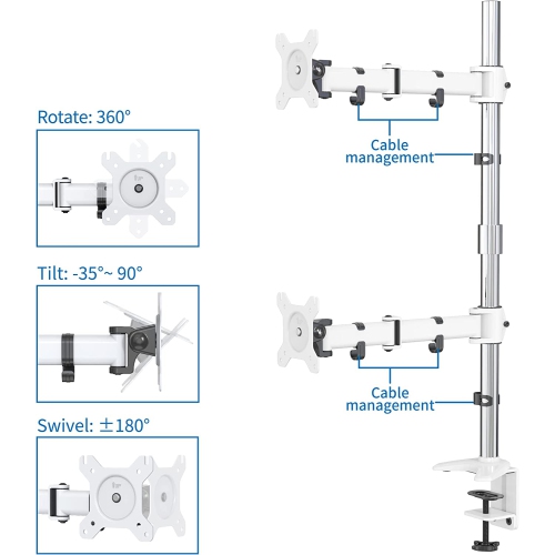 Fully Adjustable Dual Monitor Standing Mount Extra Tall 31.5' Pole with 2 Arms for Two Displays up to 32' - SA-D285