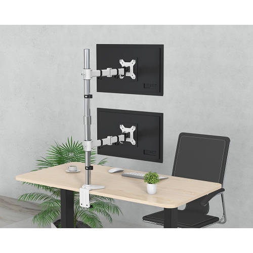 Fully Adjustable Dual Monitor Standing Mount Extra Tall 31.5' Pole with 2 Arms for Two Displays up to 32' - SA-D285