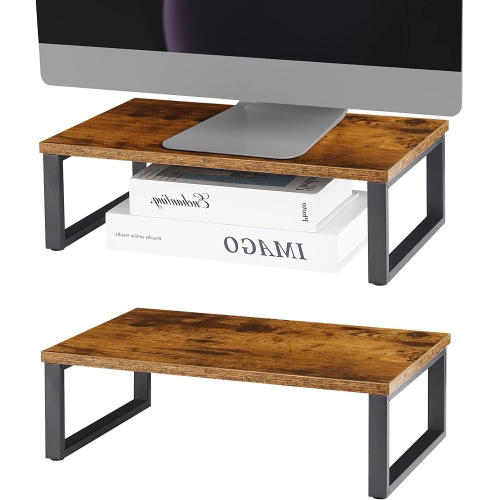 DOLAER  Monitor Stand Riser Wood Laptop Stand Riser 2 Pack Computer Stands Holder Vintage Tabletop Storage Organizer Shelf for Notebook PC Printer