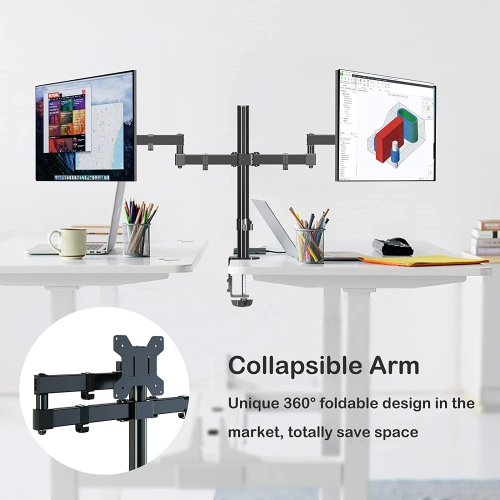 Bracwiser Dual Fully Adjustable Monitor Arm Stand Mount Fits Two Screen 13-27 inch 22lbs for Monitor Computer Screen 13 15 17 19 20 22 23 24 26 27