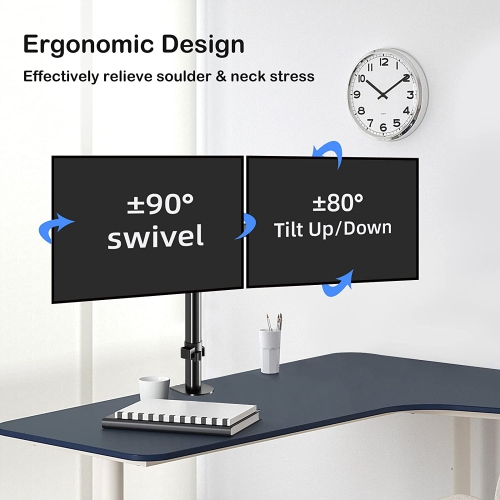 Bracwiser Dual Fully Adjustable Monitor Arm Stand Mount Fits Two Screen 13-27 inch 22lbs for Monitor Computer Screen 13 15 17 19 20 22 23 24 26 27
