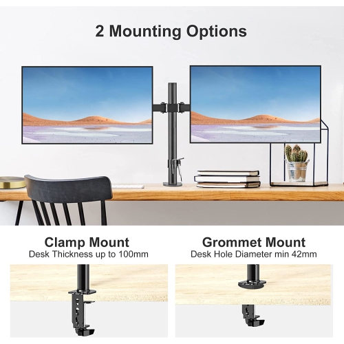 Bracwiser Dual Fully Adjustable Monitor Arm Stand Mount Fits Two Screen 13-27 inch 22lbs for Monitor Computer Screen 13 15 17 19 20 22 23 24 26 27