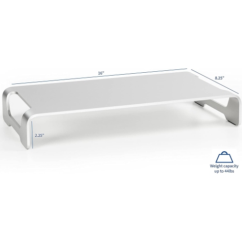 Silver Aluminum 16 inch Wide Monitor Riser, Ergonomic Desktop Stand, Modern Tabletop Organizer STAND-V000H
