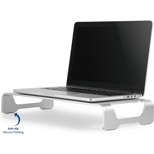 Silver Aluminum 16 inch Wide Monitor Riser, Ergonomic Desktop Stand, Modern Tabletop Organizer STAND-V000H