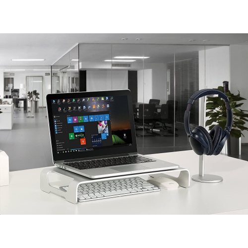Silver Aluminum 16 inch Wide Monitor Riser, Ergonomic Desktop Stand, Modern Tabletop Organizer STAND-V000H