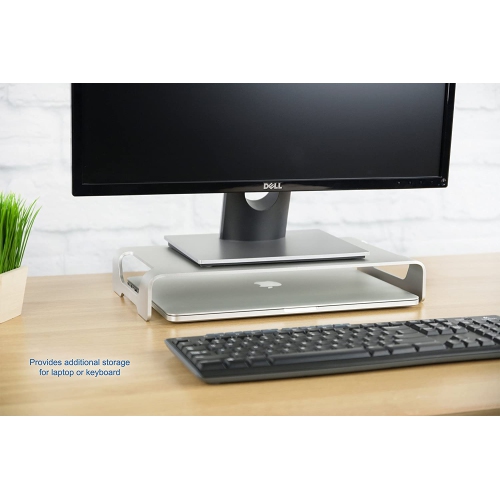 Silver Aluminum 16 inch Wide Monitor Riser, Ergonomic Desktop Stand, Modern Tabletop Organizer STAND-V000H