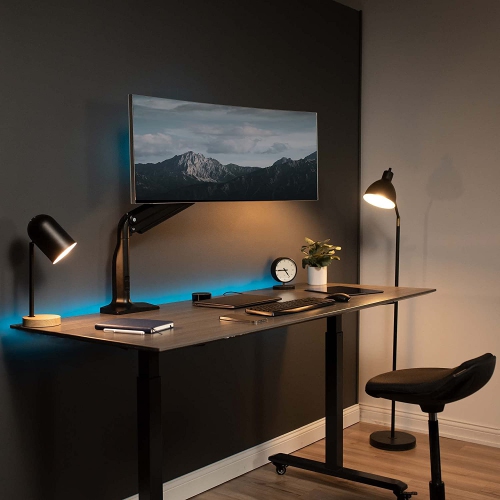 Aluminum Mount Fits up to 49 inch Ultrawide Monitor, Single Articulating Pneumatic Arm, Clamp-on Desk Stand, Fits 1 Screen with Max VESA 200x100,