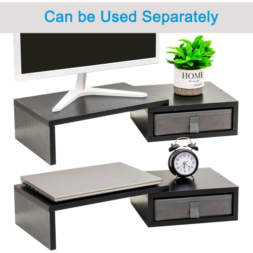 Support pour deux moniteurs avec 2 tiroirs longueur et angle ajustable 3 tablettes/range-tout grand moniteur pour 2 moniteurs/portables/PC, bois ACM