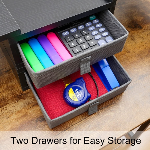 Support pour deux moniteurs avec 2 tiroirs longueur et angle ajustable 3 tablettes/range-tout grand moniteur pour 2 moniteurs/portables/PC, bois ACM