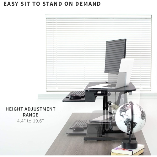 Black Height Adjustable 32 inch Economic Standing Desk Converter with Pneumatic Spring, Sit Stand Dual Monitor and Laptop Riser Workstation,