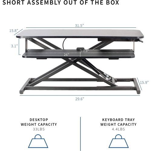 Black Height Adjustable 32 inch Economic Standing Desk Converter with Pneumatic Spring, Sit Stand Dual Monitor and Laptop Riser Workstation,