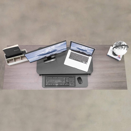 Black Height Adjustable 32 inch Economic Standing Desk Converter with Pneumatic Spring, Sit Stand Dual Monitor and Laptop Riser Workstation,