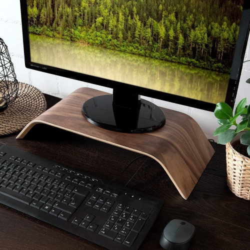 Wood Monitor Stand Riser - Computer Desk Holder Desktop Dock Wooden Mount Display for PC TV Screen Notebook Laptop - Walnut