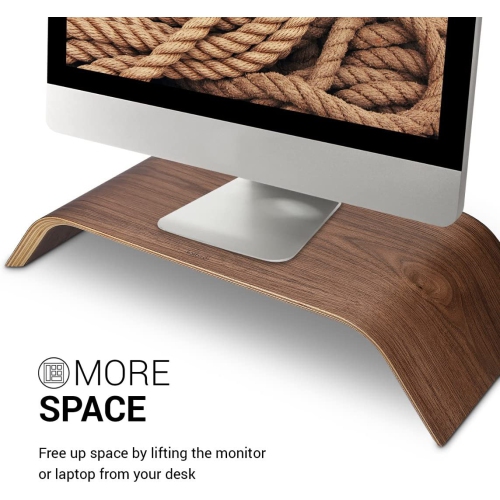 Wood Monitor Stand Riser - Computer Desk Holder Desktop Dock Wooden Mount Display for PC TV Screen Notebook Laptop - Walnut
