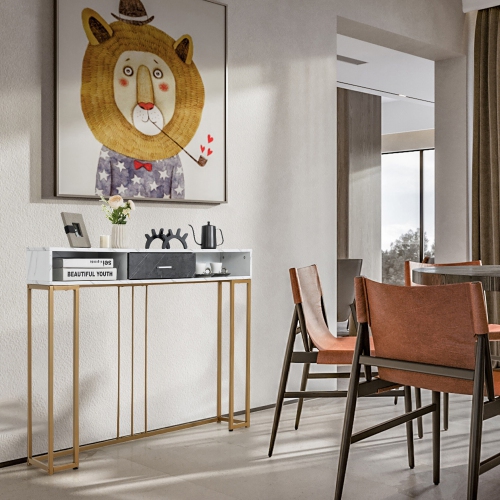 Gymax Console Entryway Hallway Table Gold Narrow Long Sofa Table for Living Room