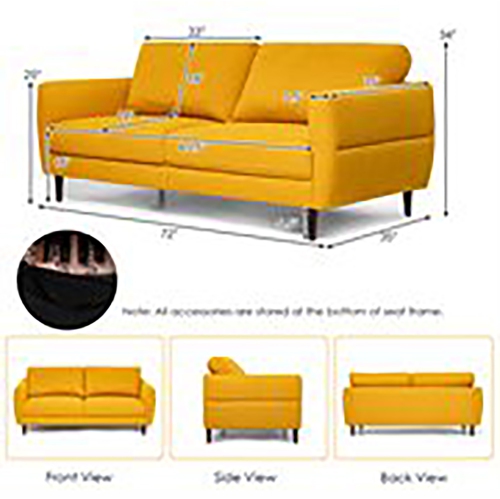 Gymax 72'' Fabric Sofa Couch Living Room Small Apartment Furniture w/ Wood Legs Yellow