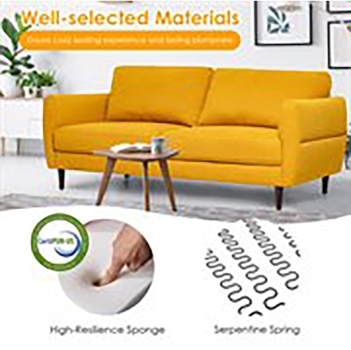 Gymax 72'' Fabric Sofa Couch Living Room Small Apartment Furniture w/ Wood Legs Yellow