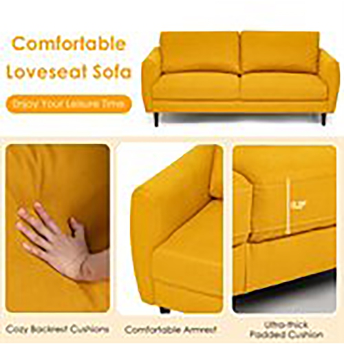 Gymax 72'' Fabric Sofa Couch Living Room Small Apartment Furniture w/ Wood Legs Yellow