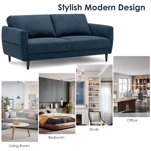 Gymax 72'' Fabric Sofa Couch Living Room Small Apartment Furniture w/ Wood Legs Navy