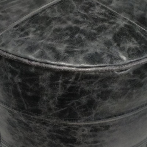 Trent Home Boho Round Pouf in Distressed Black Genuine Leather