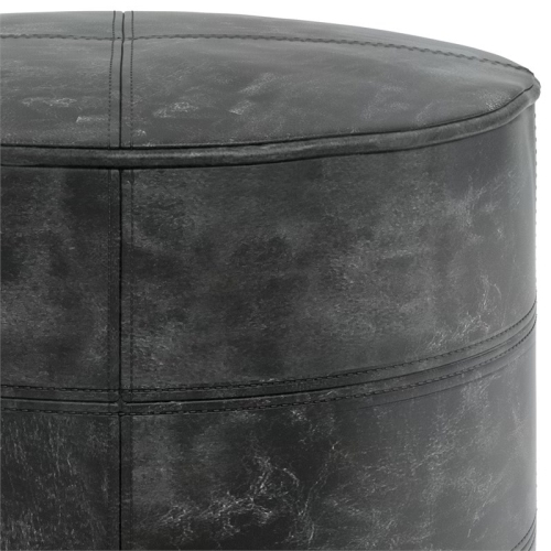Trent Home Boho Round Pouf in Distressed Black Genuine Leather