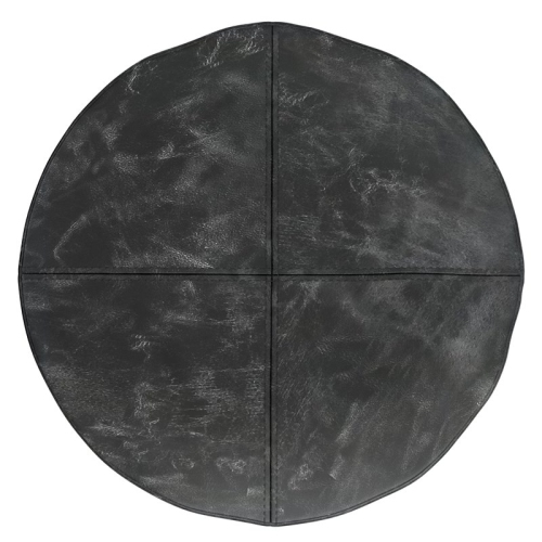 Trent Home Boho Round Pouf in Distressed Black Genuine Leather