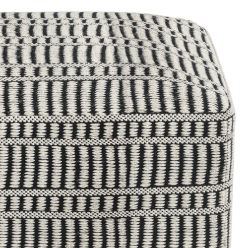Simpli Home Safford Boho Square Woven Pouf in Black and White