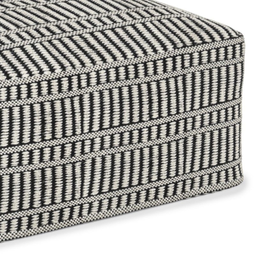 Simpli Home Safford Boho Square Woven Pouf in Black and White