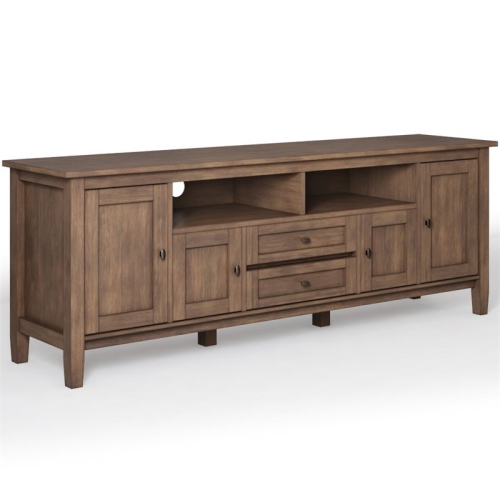 Simpli Home Warm Shaker Wood 72" Transitional TV Media Stand in Rustic Natural Brown For TVs up to 80"