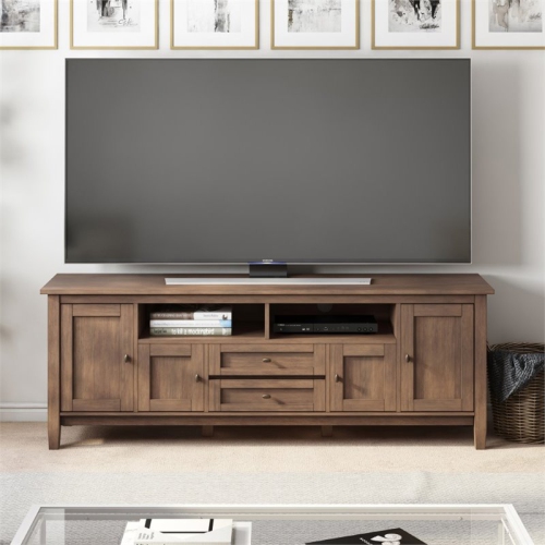 Simpli Home Warm Shaker Wood 72" Transitional TV Media Stand in Rustic Natural Brown For TVs up to 80"