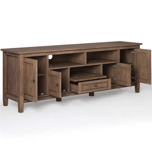 Simpli Home Warm Shaker Wood 72" Transitional TV Media Stand in Rustic Natural Brown For TVs up to 80"