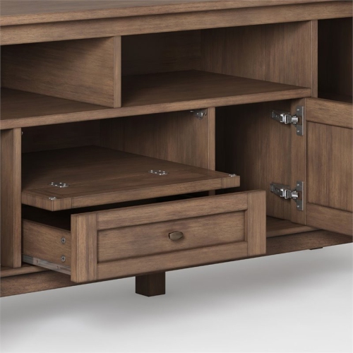 Simpli Home Warm Shaker Wood 72" Transitional TV Media Stand in Rustic Natural Brown For TVs up to 80"