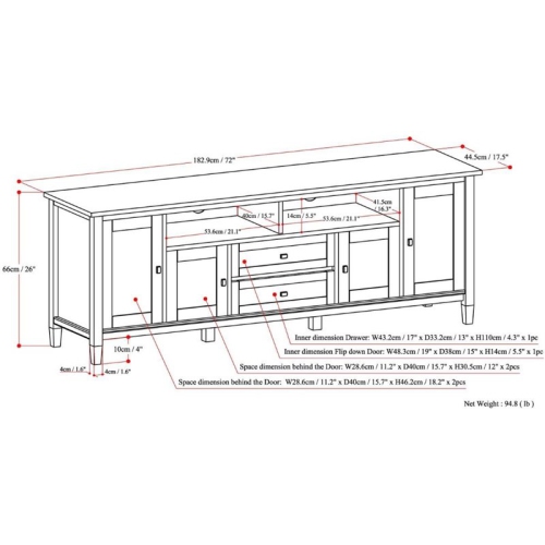 Simpli Home Warm Shaker Wood 72" Transitional TV Media Stand in Rustic Natural Brown For TVs up to 80"